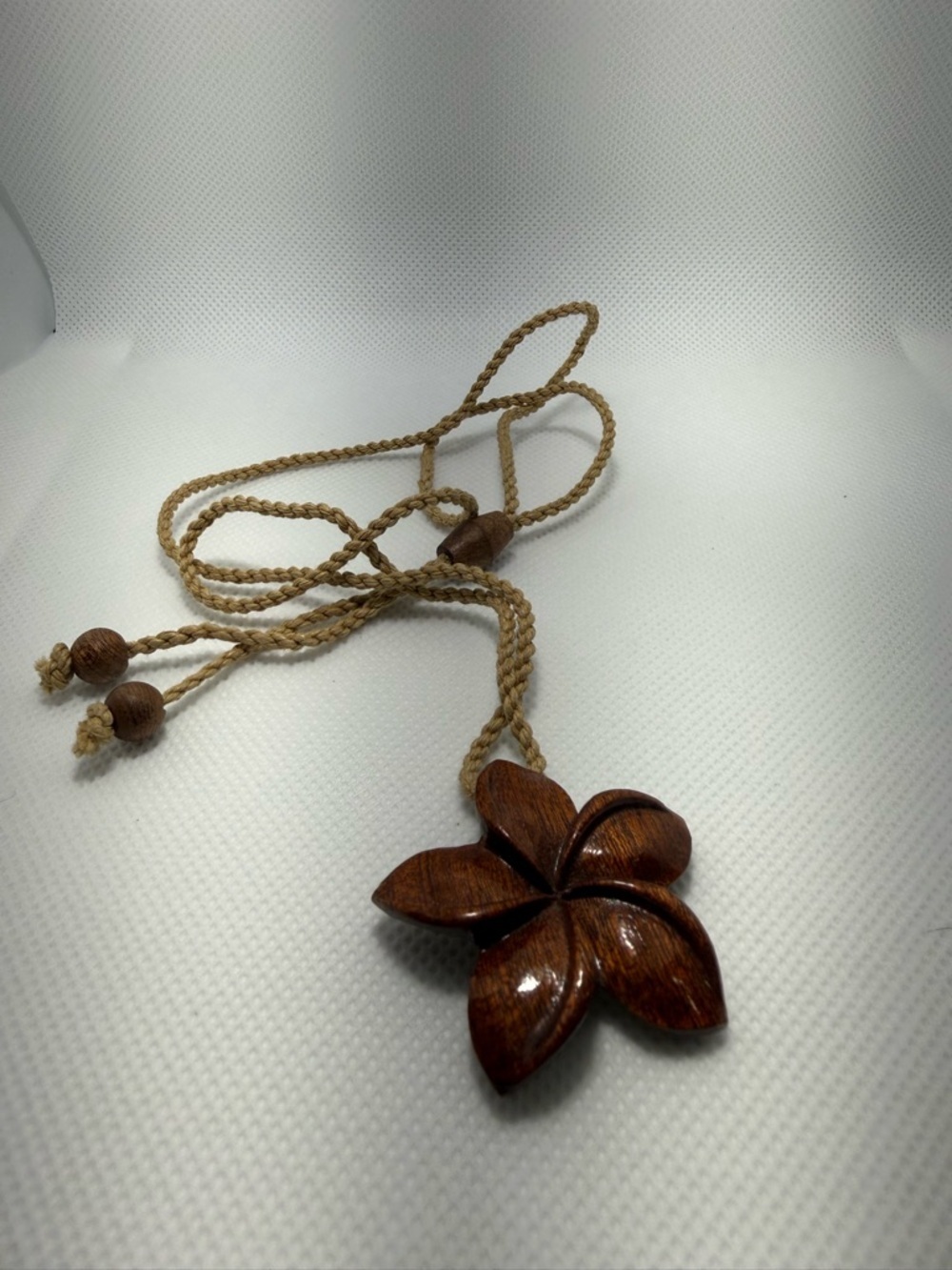 Koa Wood Plumeria Flower Necklace Adjustable Cord 28”